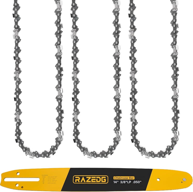 RazEdg 14 Inch Chainsaw Bar and Chain Combo, 3/8" LP Pitch, 050" Gauge, 52 Drive Links, Fits Echo CS-310, Husqvarna 120, Ryobi RY3714 and More (1 Bar + 3 Chains) - Image 1